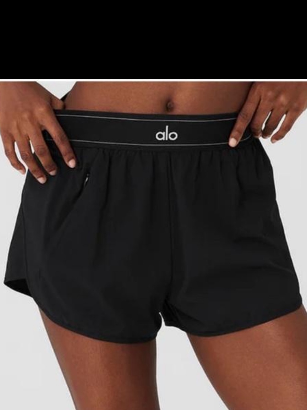 Alo Yoga Match Point Shorts Black Logo Waistband Running Athletic Lined Shorts